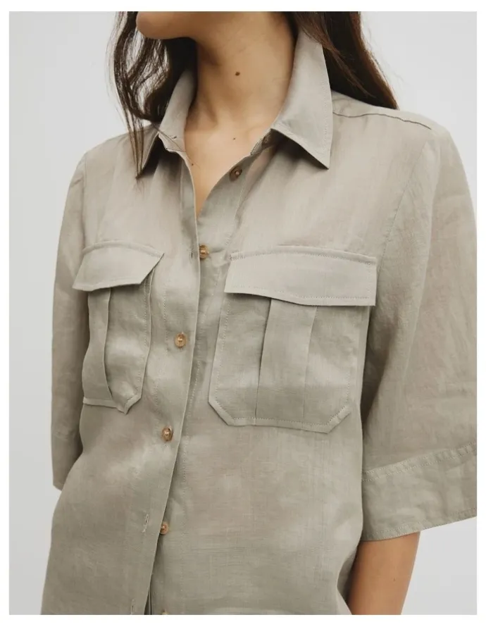 Country Road Ramie Utility Blouse in Thyme