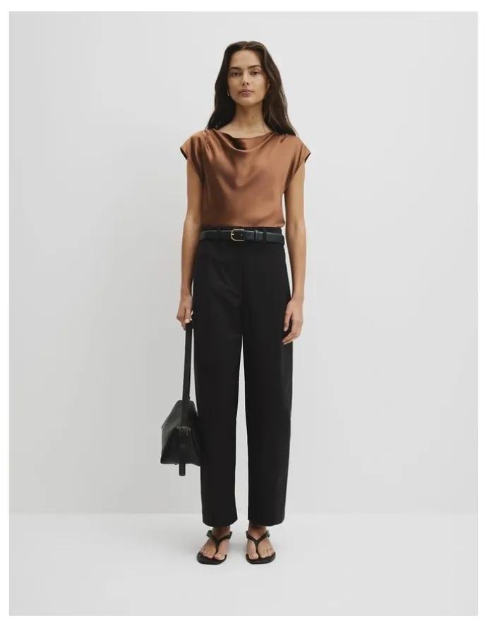 Country Road Satin Shell Top in Deep Chestnut