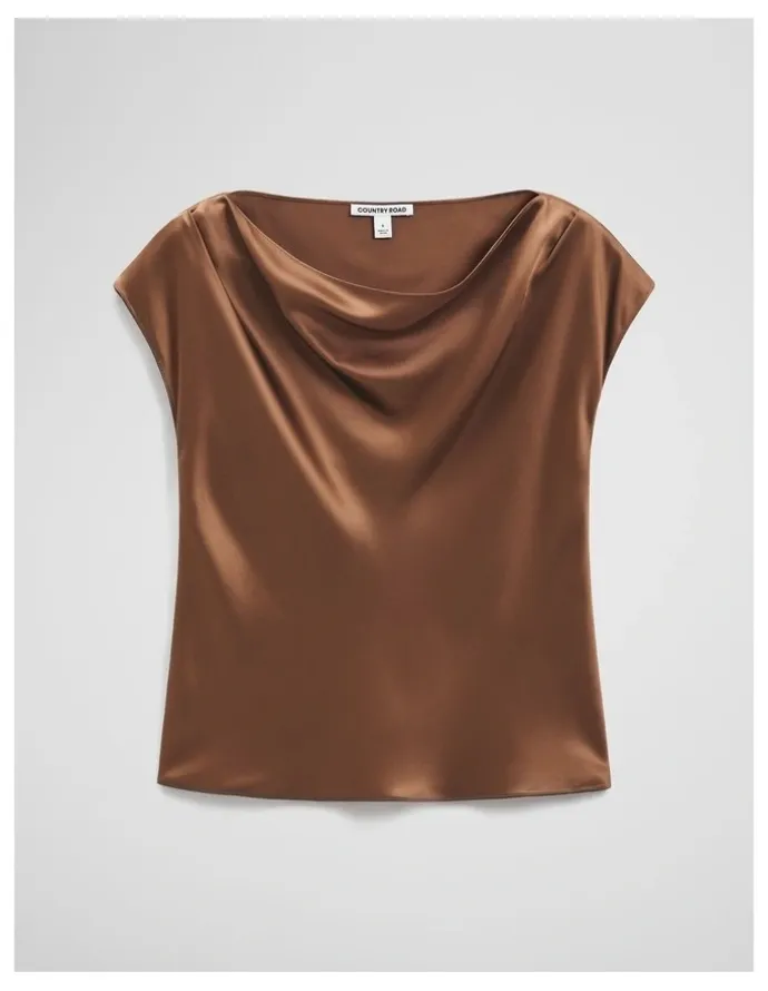 Country Road Satin Shell Top in Deep Chestnut