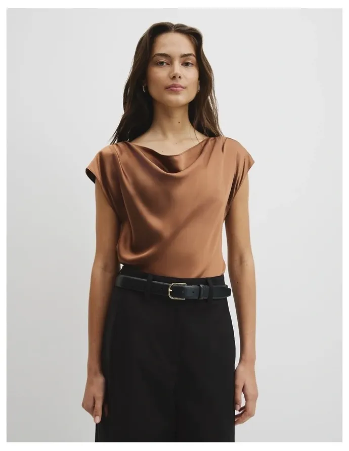 Country Road Satin Shell Top in Deep Chestnut