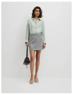 Country Road Silk Shirt in Sage Mist