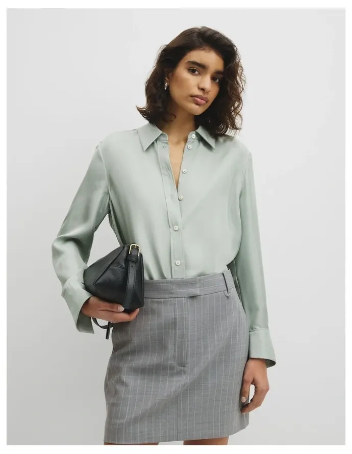 Country Road Silk Shirt in Sage Mist