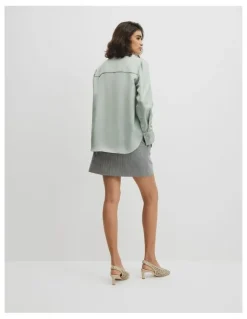 Country Road Silk Shirt in Sage Mist