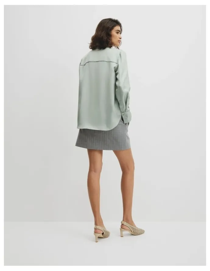 Country Road Silk Shirt in Sage Mist