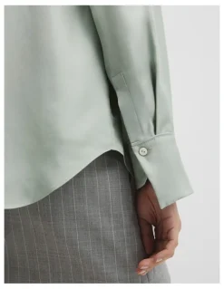 Country Road Silk Shirt in Sage Mist