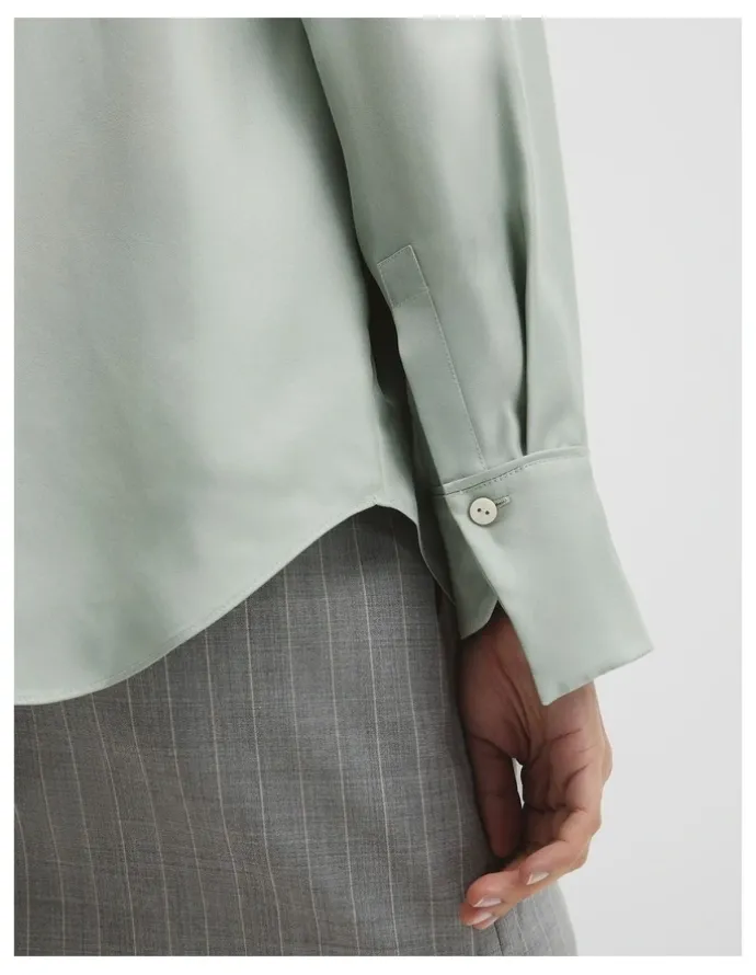 Country Road Silk Shirt in Sage Mist
