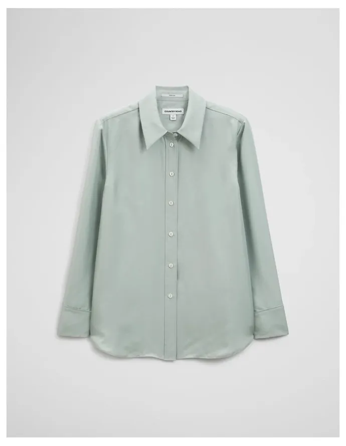Country Road Silk Shirt in Sage Mist