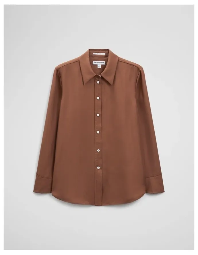 Country Road Silk Shirt in Deep Chestnut