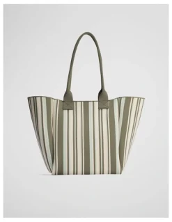Country Road Stripe Knit Shopper in Thyme
