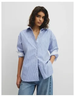 Country Road Stripe Poplin Shirt in Blue Stripe