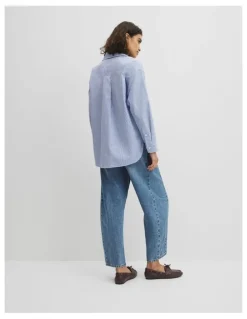 Country Road Stripe Poplin Shirt in Blue Stripe