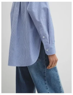 Country Road Stripe Poplin Shirt in Blue Stripe