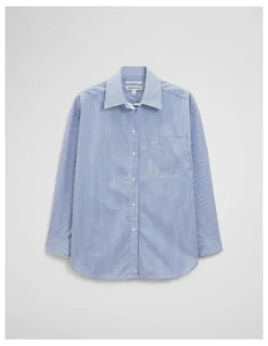 Country Road Stripe Poplin Shirt in Blue Stripe