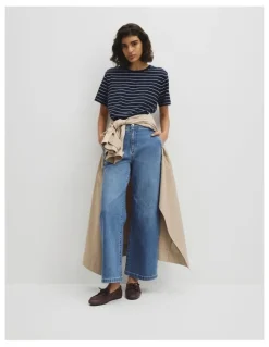 Country Road Stripe Textured Slub T-shirt in Navy Stripe