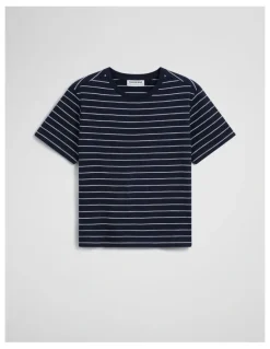 Country Road Stripe Textured Slub T-shirt in Navy Stripe