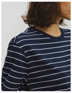 Country Road Stripe Textured Slub T-shirt in Navy Stripe