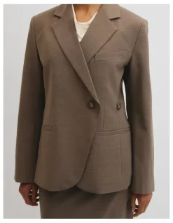 Country Road Wool Blend Cross Over Blazer in Dark Truffle