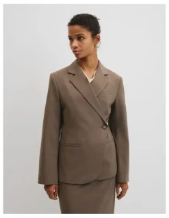 Country Road Wool Blend Cross Over Blazer in Dark Truffle