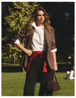 Country Road Wool Blend Cross Over Blazer in Dark Truffle