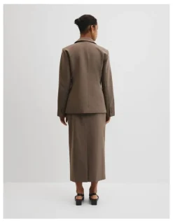 Country Road Wool Blend Cross Over Blazer in Dark Truffle