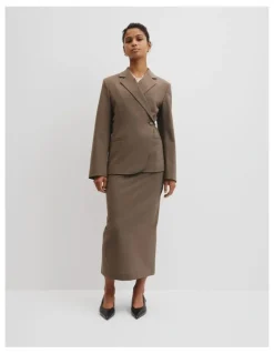 Country Road Wool Blend Cross Over Blazer in Dark Truffle