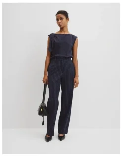 Country Road Wool Blend Tailored Straight Pinstripe Pant in Navy Stripe