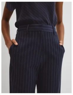 Country Road Wool Blend Tailored Straight Pinstripe Pant in Navy Stripe