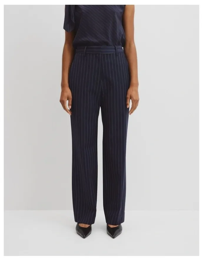 Country Road Wool Blend Tailored Straight Pinstripe Pant in Navy Stripe