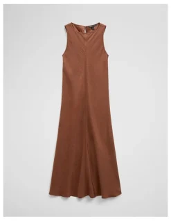 Country Road Boat Neck Bias Dress in Deep Chestnut