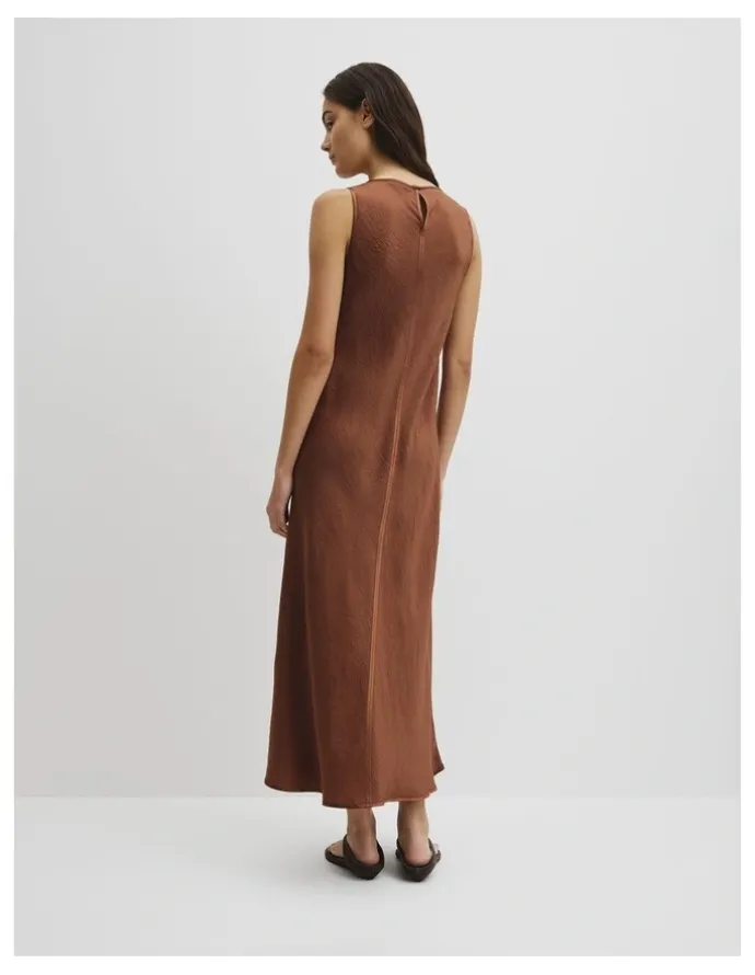 Country Road Boat Neck Bias Dress in Deep Chestnut
