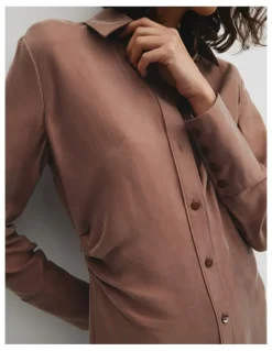 Country Road Draped Waist Dress in Deep Chestnut