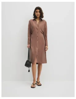 Country Road Draped Waist Dress in Deep Chestnut