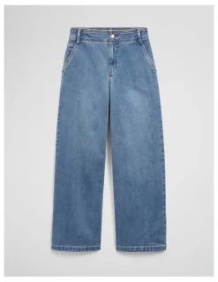 Country Road Refined High Rise Wide Leg Jean in Mid Blue Wash