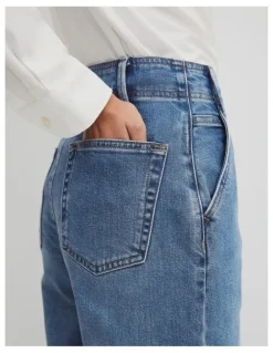 Country Road Refined High Rise Wide Leg Jean in Mid Blue Wash