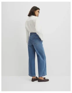 Country Road Refined High Rise Wide Leg Jean in Mid Blue Wash