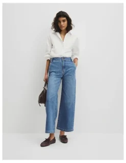 Country Road Refined High Rise Wide Leg Jean in Mid Blue Wash