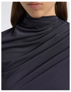 Cue Crepe Mesh Gathered Top
