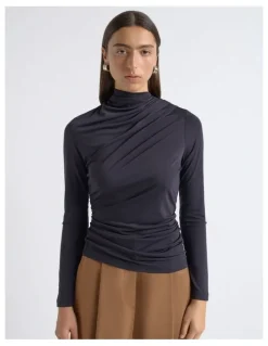 Cue Crepe Mesh Gathered Top