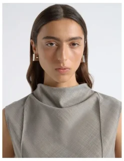 Cue Drape Neck Pin Tuck Top