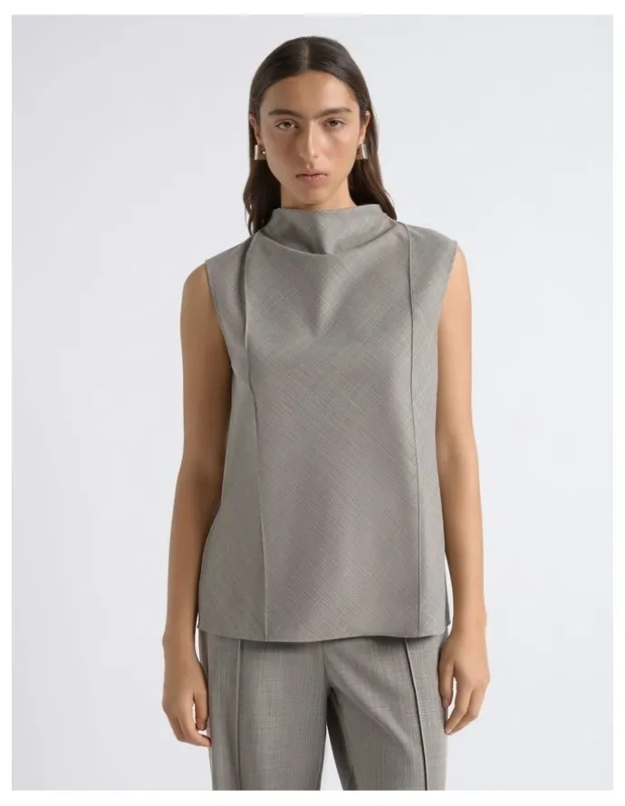 Cue Drape Neck Pin Tuck Top