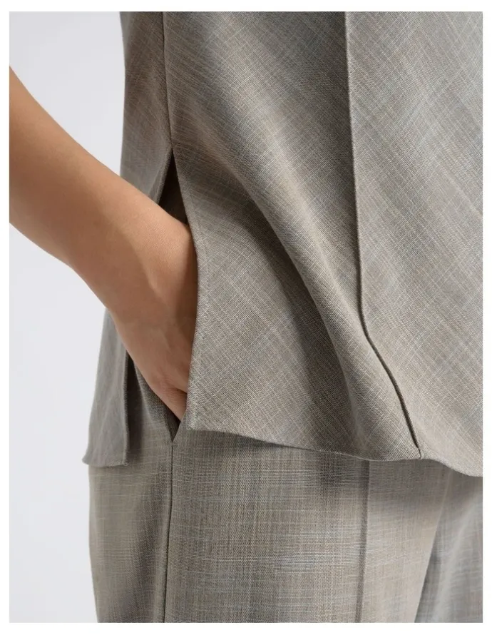 Cue Drape Neck Pin Tuck Top