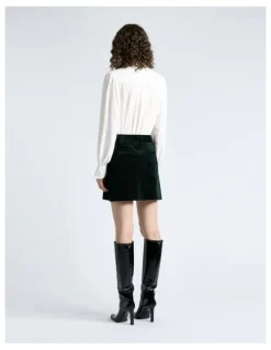 Cue Jade Stretch Velvet Mini Skirt