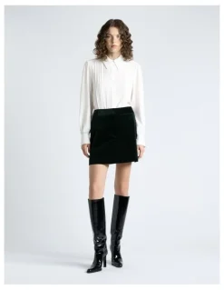Cue Jade Stretch Velvet Mini Skirt