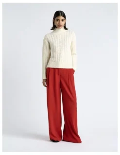 Cue Merino Alpaca Blend Cable Turtle Neck Knit in White