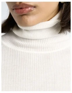 Cue Merino Turtle Neck Ribbed Knit in White