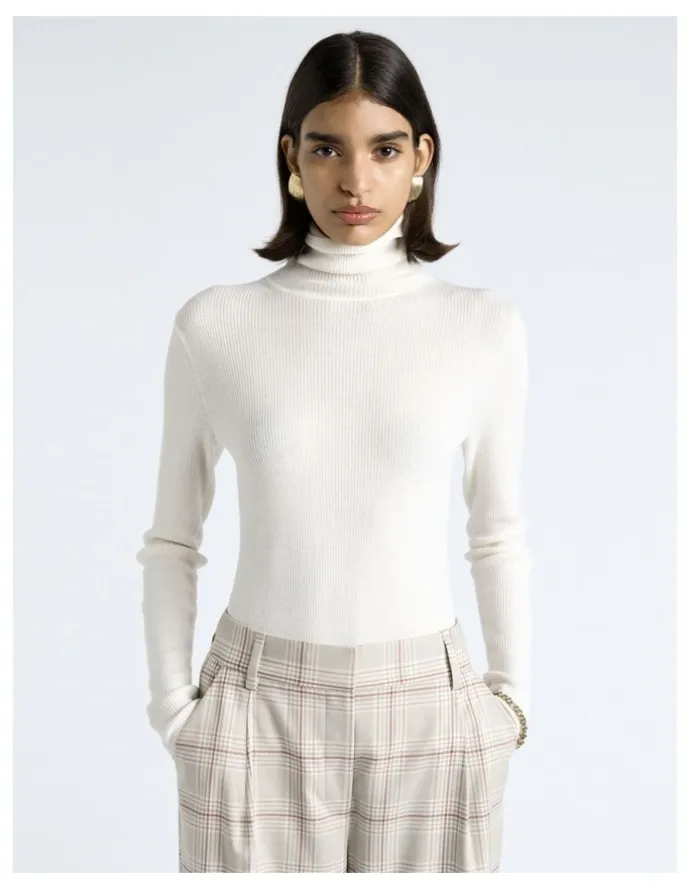 Cue Merino Turtle Neck Ribbed Knit in White