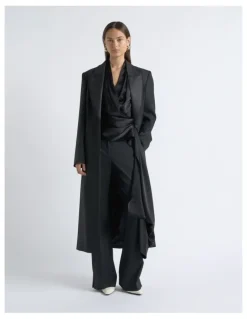 Cue Single Breasted Satin Lapel Coat