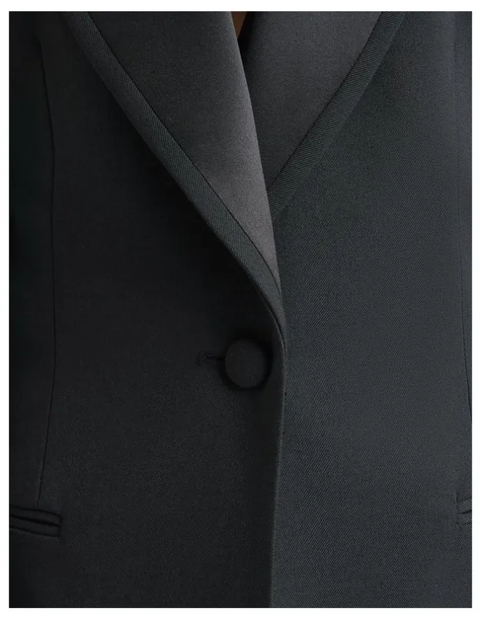 Cue Single Breasted Satin Lapel Coat