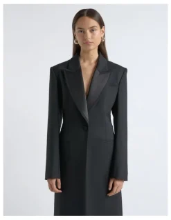 Cue Single Breasted Satin Lapel Coat
