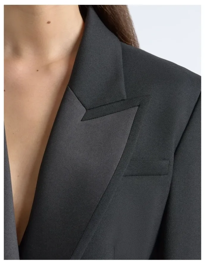 Cue Single Breasted Satin Lapel Coat